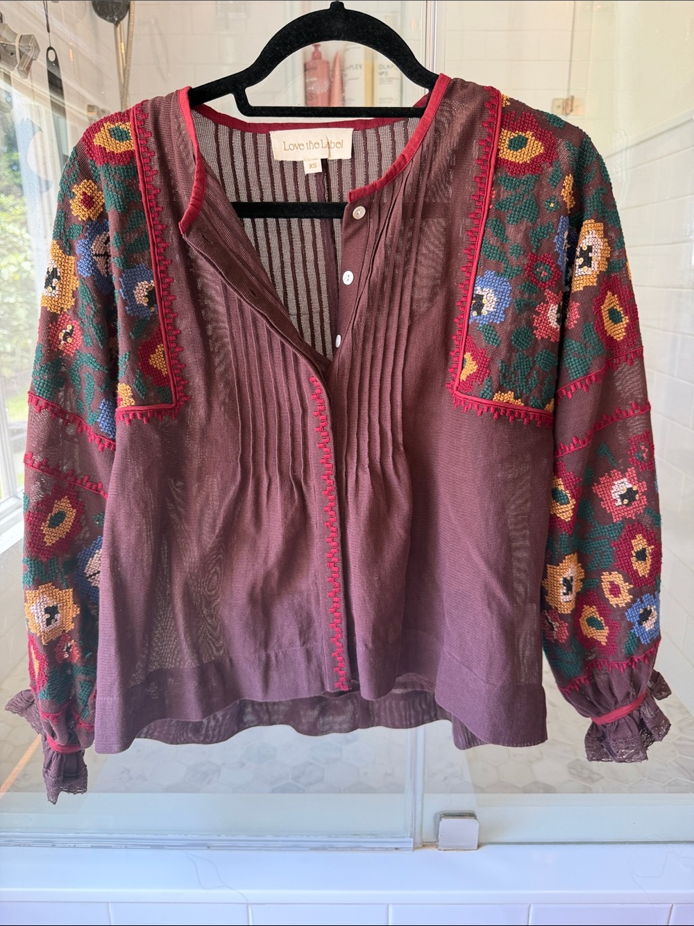 Love the Label Brown Embroidered Blouse xs